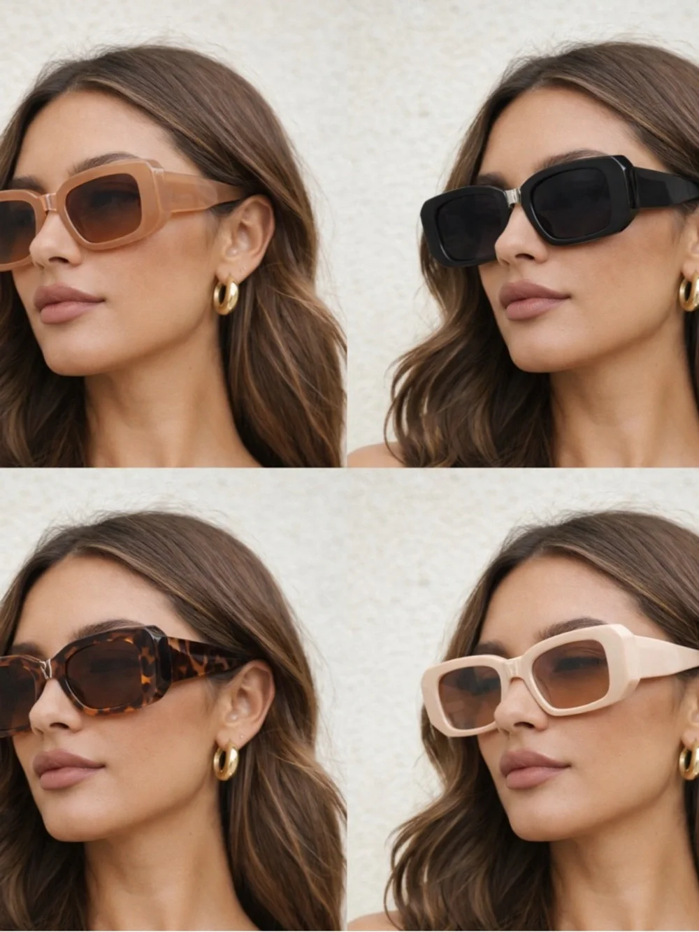 Oversized Square Cream Sunglasses UV400 Retro Fashion Thick‎ Frame Women